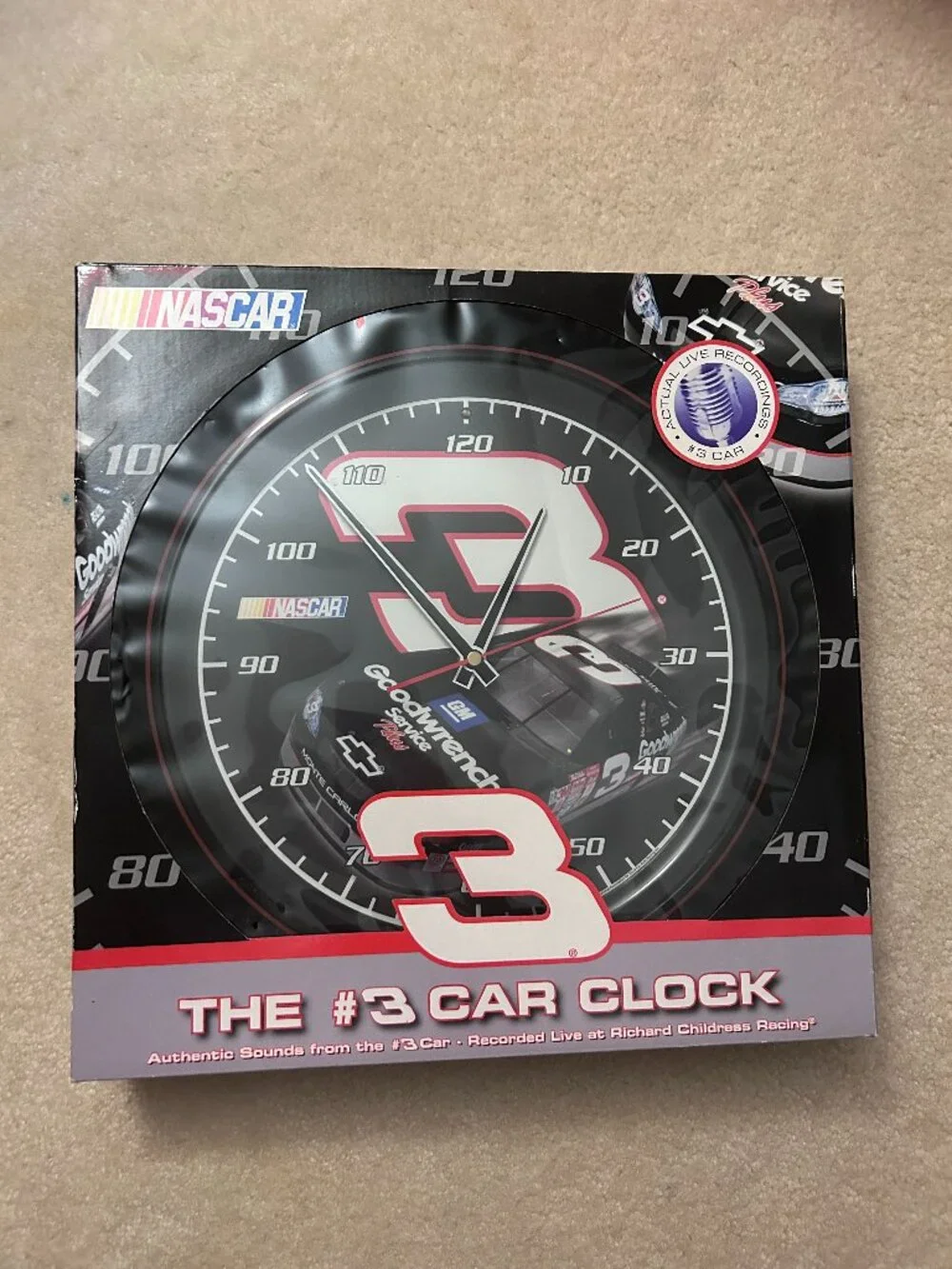 Dale Earnhardt #3 Car Clock with Authentic Engine Sounds- NASCAR RCR, In Box